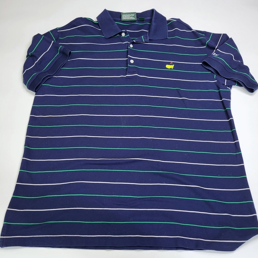 Masters Collection Golf Polo Shirt XL Blue Green Striped Short Sleeve Augusta